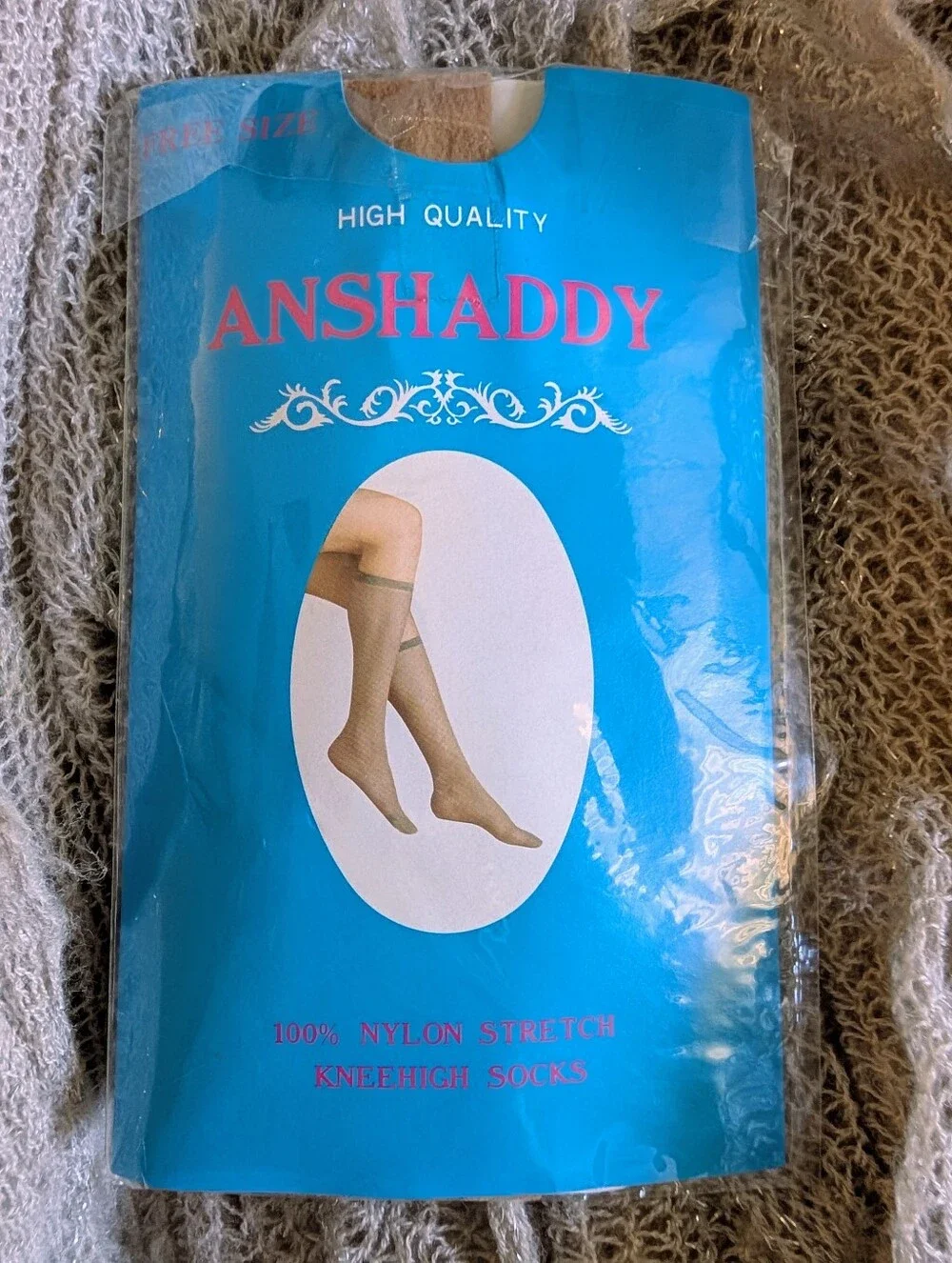 Vintage NOS Anshaddy Knee High Nylon Socks Nude Sheer Sealed New One Size